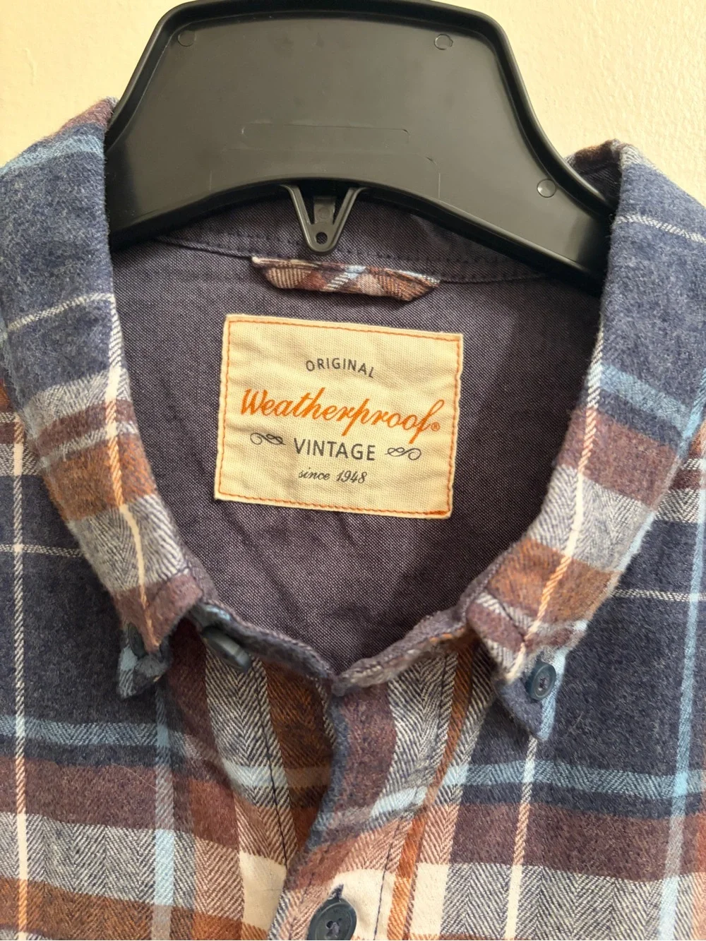 Men's Casual Plaid Button-Down Shirt - Navy & Brown